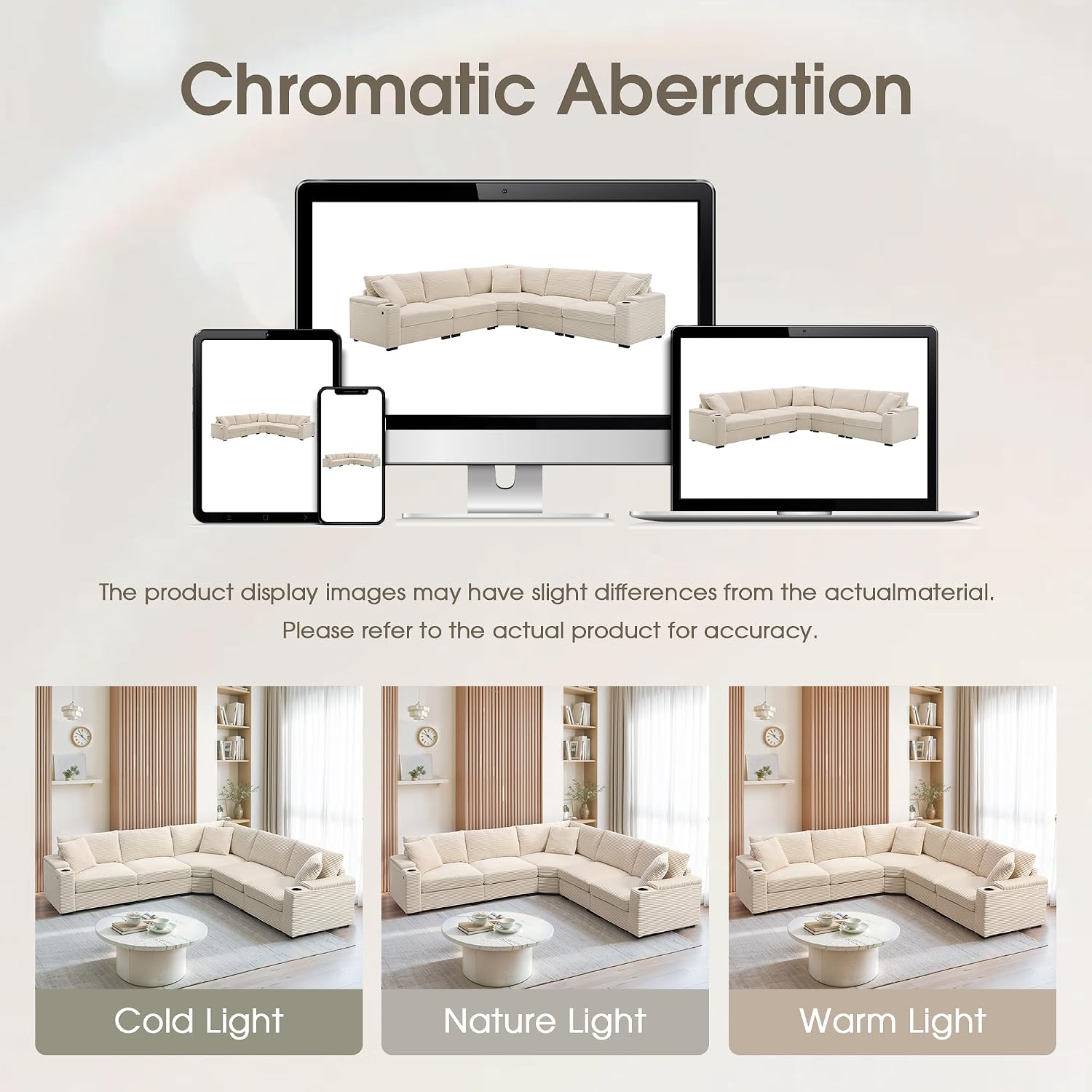 Merax 106' Corduroy Sectional Corner Sofa with Cup Holders & USB Charger, 5 Seat Convertible L Shaped Couch Set with Armrest Storage, Oversized Comfy Modular Sofabed for Living Room & Apartment, Beige