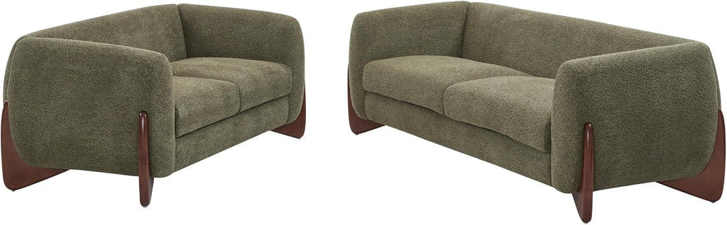 Christopher Knight Home Almad 2 Pieces Sofa Couch Set, Cozy 3-Seater Sofa and Loveseat for Living Room, Upholstered Couch Chair, Soft Seating Lounge Sofa with Wood Frame, Boucle Fabric, Olive Green