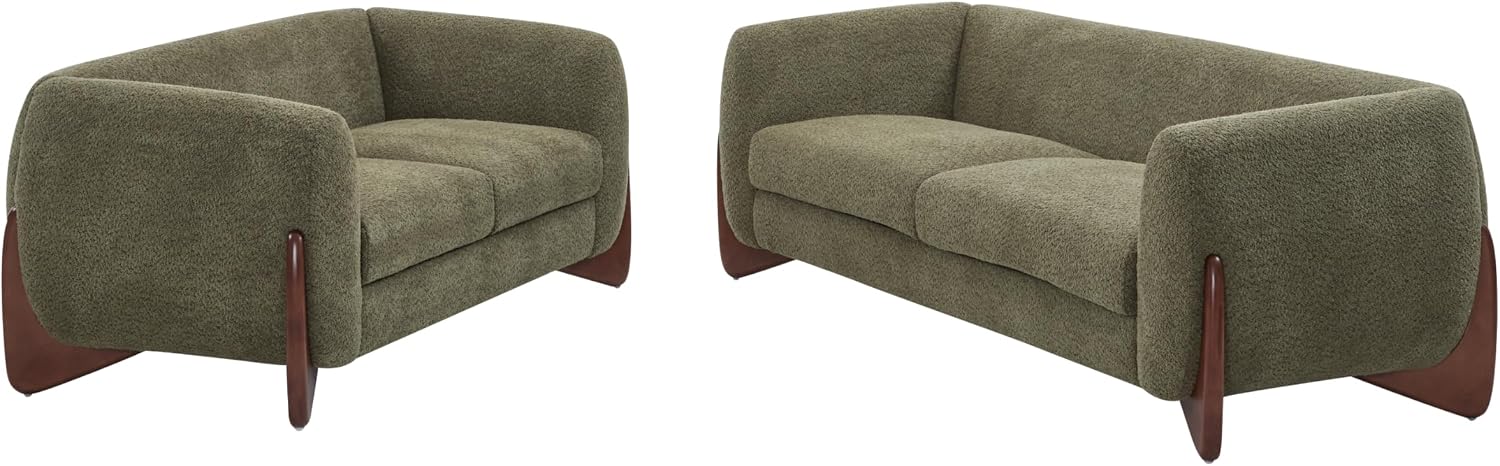 Christopher Knight Home Almad 2 Pieces Sofa Couch Set, Cozy 3-Seater Sofa and Loveseat for Living Room, Upholstered Couch Chair, Soft Seating Lounge Sofa with Wood Frame, Boucle Fabric, Olive Green