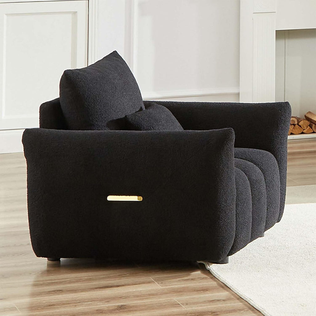 Antetek 35' Modern Accent Single Sofa Chair, Comfy Deep Seat Teddy Living Room Chair, Leisure Boucle Reading Sofa Arm Chair for Bedroom, Office, Apartment, Black