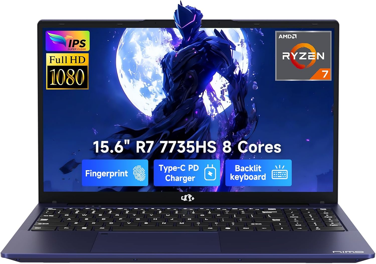 NIMO 2026 Laptop, 8 Cores AMD R7 7735HS 16GB DDR5 RAM 1TB SSD (Up to 4.75GHz, Beat i7-12650H) Gaming Laptop with Radeon 680M GPU, 15.6' IPS FHD, 180° Open Angle, Webcam, HDMI, Portable for Business