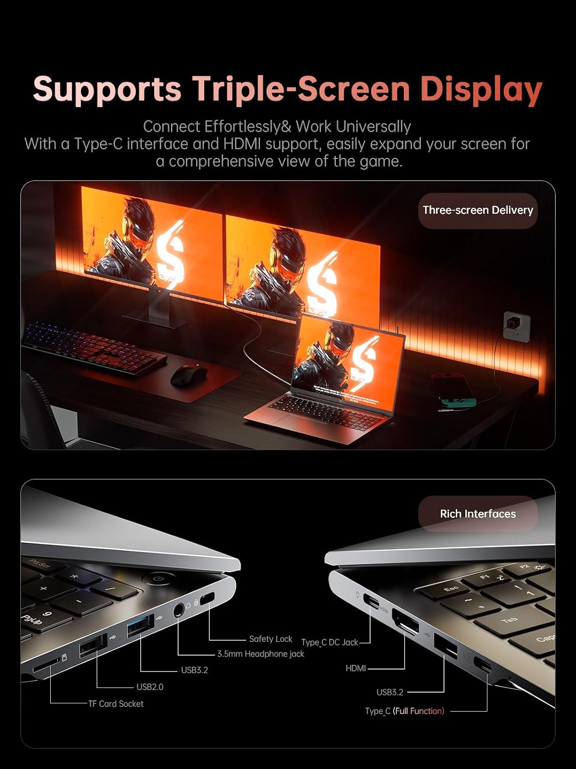 KAIGERR Gaming Laptop, 2025 Laptop with AMD Ryzen 7 7735HS (8C/16T, Up to 4.75GHz), 16GB DDR5 512GB NVMe SSD Laptop Computer, Up to 4TB, 16-inch FHD Display, WiFi 6, Backlit KB, Type-C, Dual Fans