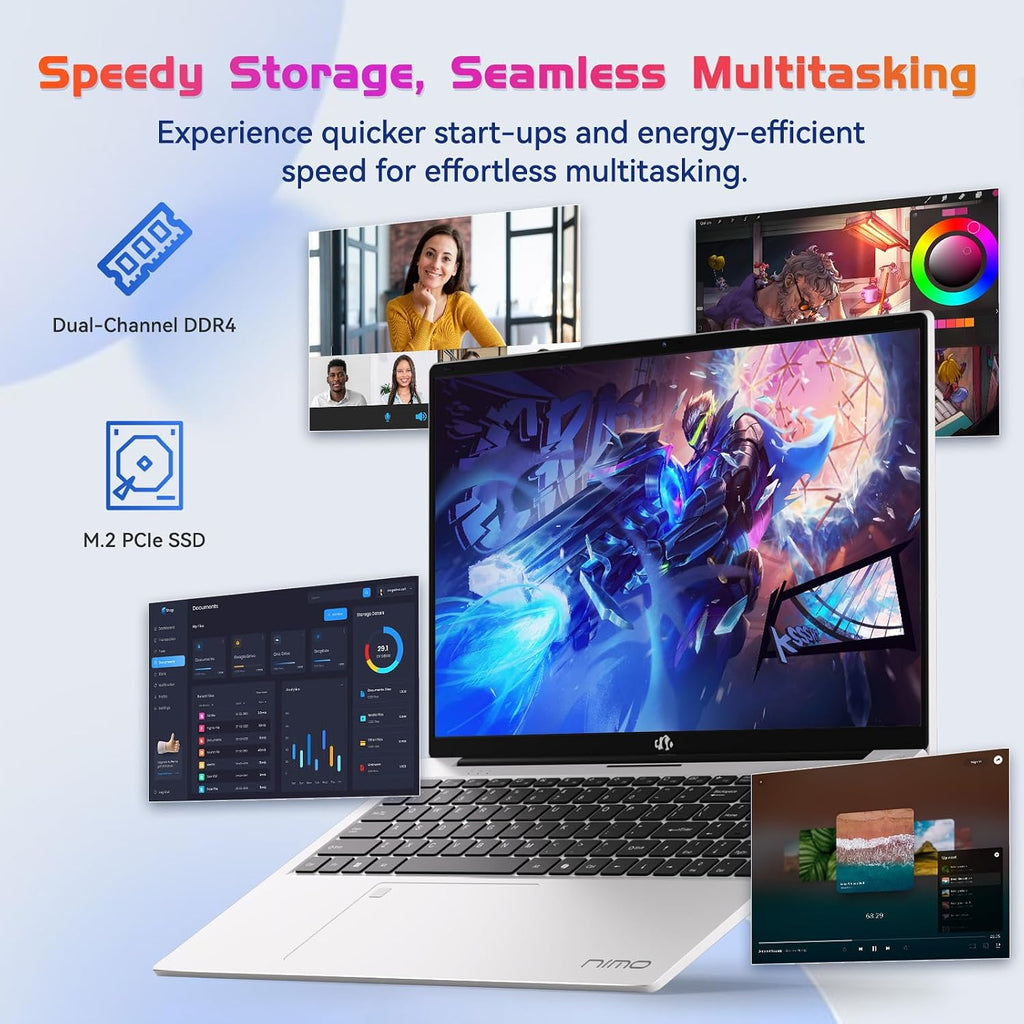 NIMO 17 Inch FHD IPS Laptop, 6 Cores i3-1215U 8GB RAM 128GB SSD (Up to 4.4GHz, Beat Ryzen 5 7520U) School Computer with 65W Type-C Wi-Fi 6 Backlit KB Fingerprint for Business