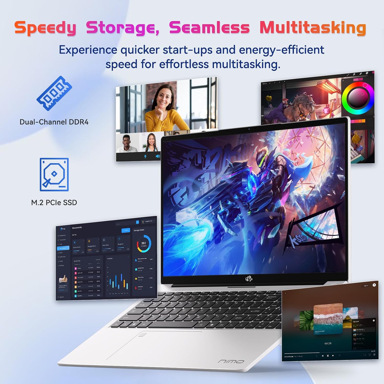 NIMO 17 Inch FHD IPS Laptop, 6 Cores i3-1215U 8GB RAM 128GB SSD (Up to 4.4GHz, Beat Ryzen 5 7520U) School Computer with 65W Type-C Wi-Fi 6 Backlit KB Fingerprint for Business