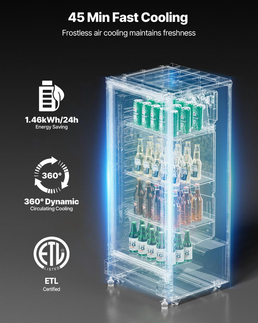 VEVOR Commercial Merchandiser Refrigerator, 13.3 CU.FT Glass Door Display Refrigerator, Beverage Cooler Merchandiser with Adjustable Shelves, Soft LED Light, Customizable Lightbox, Black