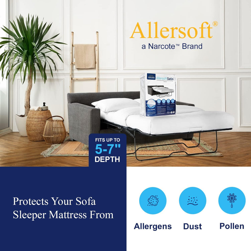 Allersoft| Queen Sleeper Sofa Mattress Cover with Secure Locking Zipper. Creates a Natural Seal On All Sides of Your Pull-Out Sofa Mattress from Liquids, Dust, Pet Dander, Pollen & More-4 Pack