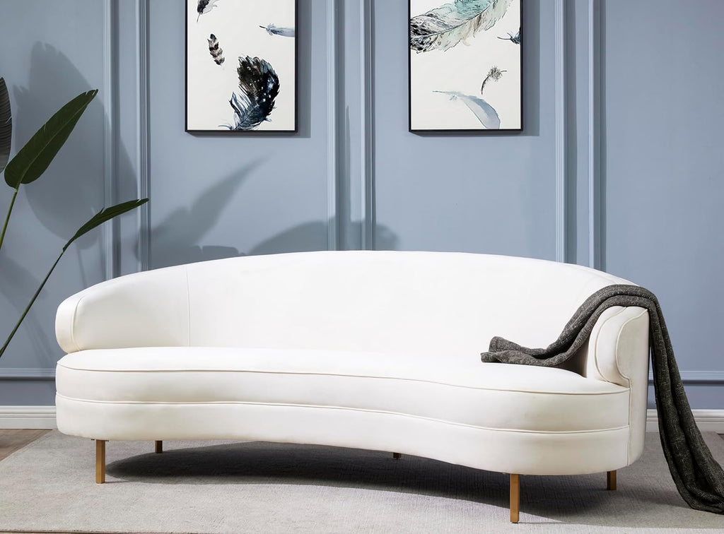 SAFAVIEH Couture Collection Primrose Cream Velvet/Gold Curved Sofa (Fully Assembled)