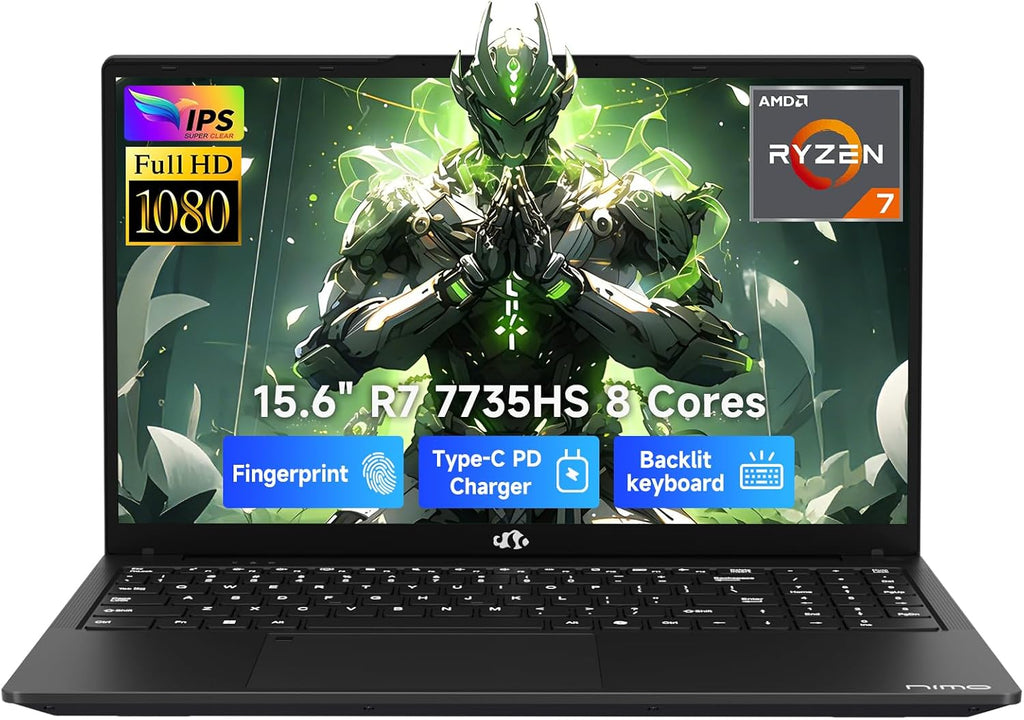 NIMO 2026 Laptop, 8 Cores AMD R7 7735HS 16GB DDR5 RAM 1TB SSD (Up to 4.75GHz, Beat i7-12650H) Gaming Laptop with Radeon 680M GPU, 15.6' IPS FHD, 180° Open Angle, Webcam, HDMI, Portable for Business