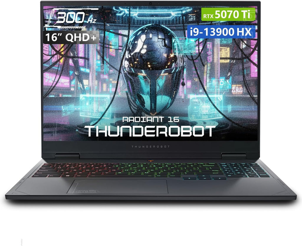 Thunderobot Radiant 16 i9 5070Ti 2.5K 300Hz Gaming Laptop, NVIDIA GeForce RTX 5070 Ti, Core i9-13900HX, 16' QHD+ 300Hz Display, 32GB DDR5, 2TB SSD, RGB Backlit KB, Wi-Fi 6, Win 11 Home, Black