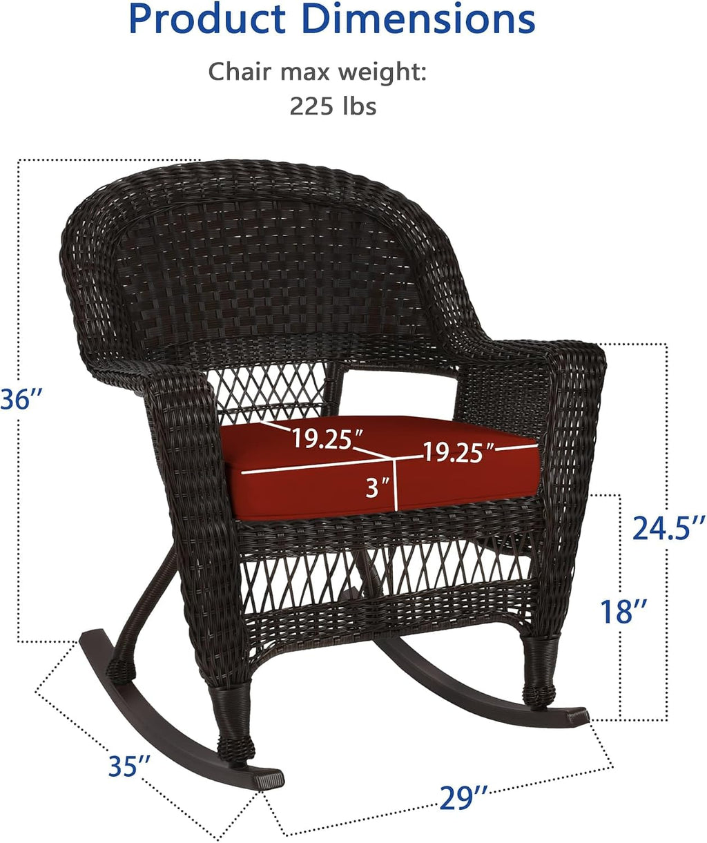 Jeco Rocker Wicker Chair with Red Cushion, Set of 2, Espresso