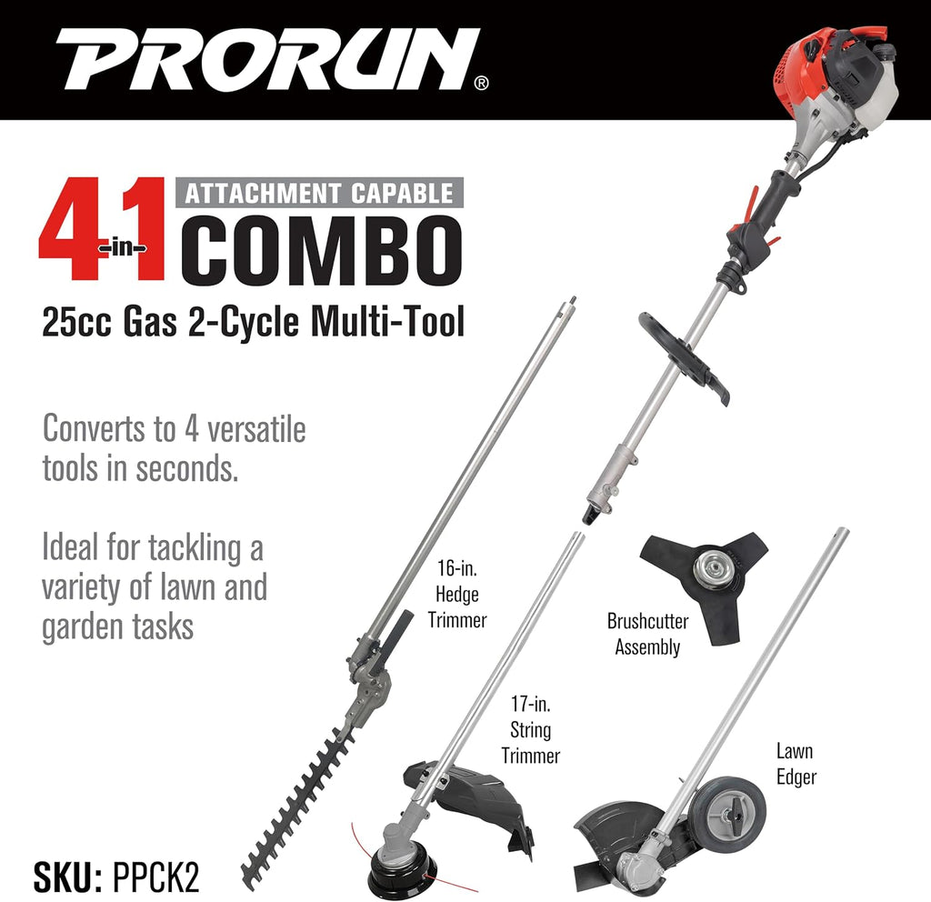 PRORUN 4 in 1 Combo Unit (PPCK2) 25.4cc Gas-Powered 2-Cycle Attachment Capable Powerhead
