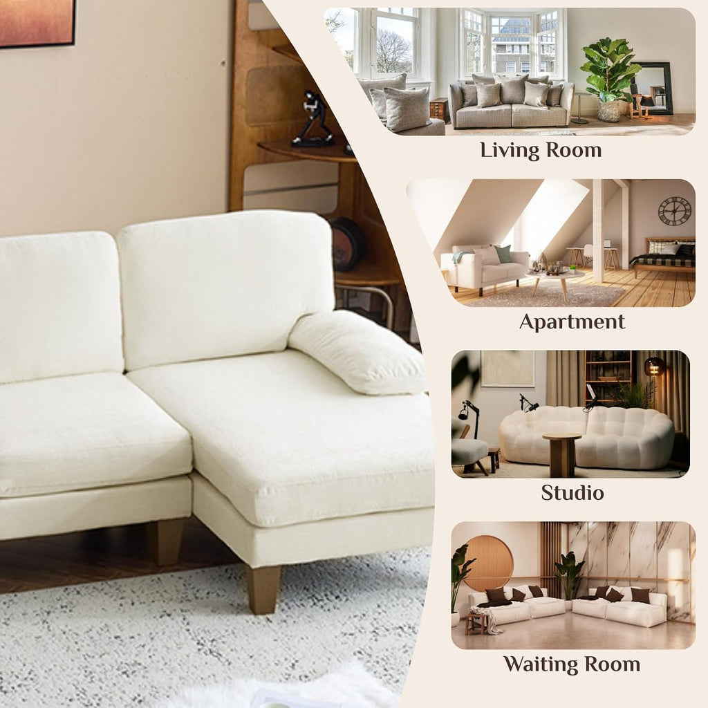 Karl home U-Shape Sectional Sofa Couch 111' Modern 4-Seat Sofa with Chaises Chenille Fabric Upholstered Covertible Couch with Wood Grain Legs for Living Room, Reception Room, Apartment, Beige