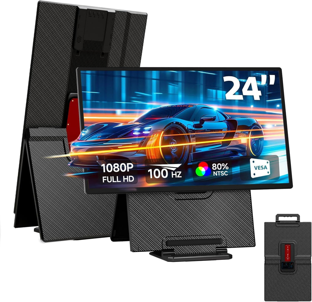 24' Large Portable Monitor, IPS USB-C HDMI Work Home Gaming Second Monitor 4.2' Height & 90° Rotation Adjustable Stand for Laptop, MacBook, Phones, PS4&5, Switch Xbox