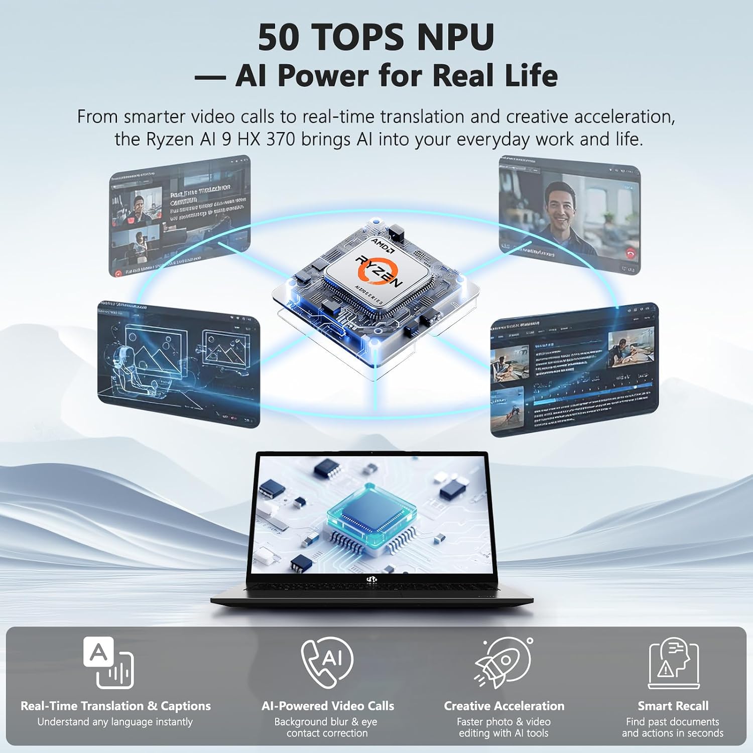 NIMO 17.3' Copilot+ Laptop, AMD Ryzen AI 9 HX 370(50 Tops NPU), Radeon 890M, 32GB RAM 2TB SSD, DDR5, 144Hz, PD 100W USB-C 4.0, AI Laptop with Wi-Fi 6E for Student Working Business