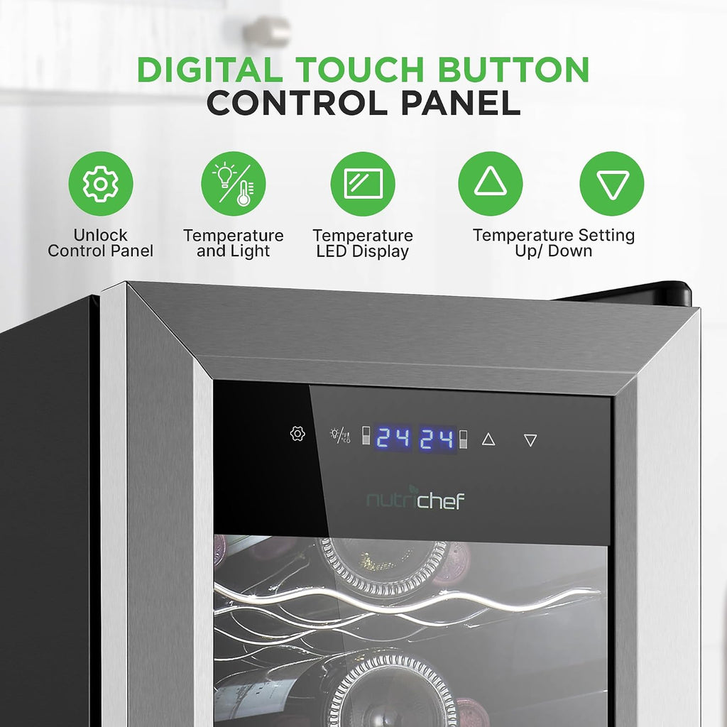 NutriChef 27 Bottle Wine Fridge | Dual Zone Adjustable Temperature Control 41°F to 64°F | Ultra Quiet Operation | Wine Cooler for Home, & Office | FreeStanding 43x11x23 in (Black)