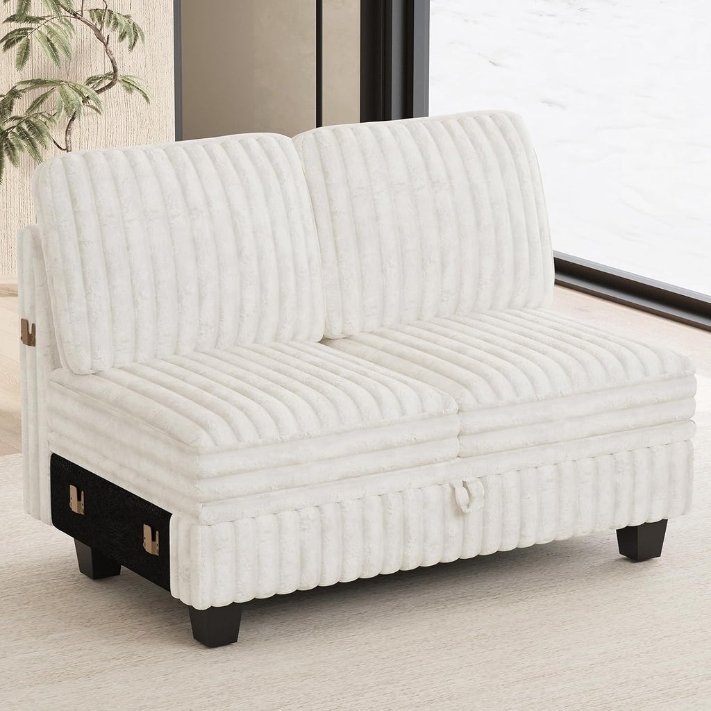 Belffin Corduroy Fabric Loveseat Module for Modular Sectional Couch for Living Room 2 Seater Modular with Storage Beige Couch