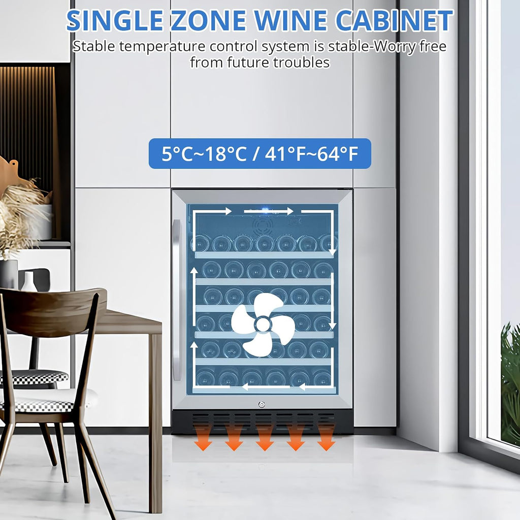 Sleek Stainless Steel 24'' Wine Cooler Refrigerator - 46-Bottle Compressor Cooling, Tempered Glass Door with Safety Lock, Freestanding Design for Home Kitchen Office | Keeps Wines Fresh & Preserves Fl