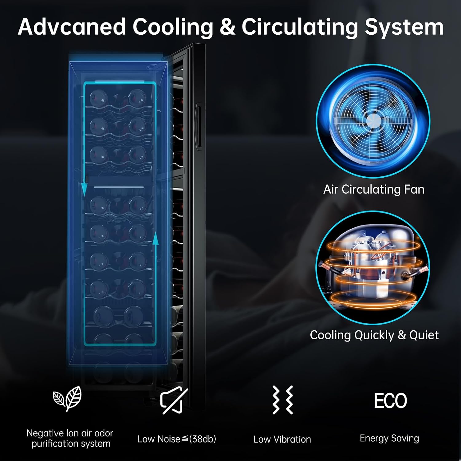 KingChii 27 Bottle Wine Cooler Refrigerator - Dual Zone Wine Fridge with Intelligent Digital Control, Low Noise Operation, Freestanding Wine Refrigerator for Home and Kitchen, Black