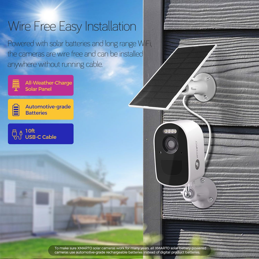 xmartO 4MP QHD WiFi6 Dual-Band Wireless Solar-Powered Indoor & Outdoor Home Security Camera System (Long Range WiFi, Free 64GB Loop Storage, No Monthly Fee, 4-CAM Kit)