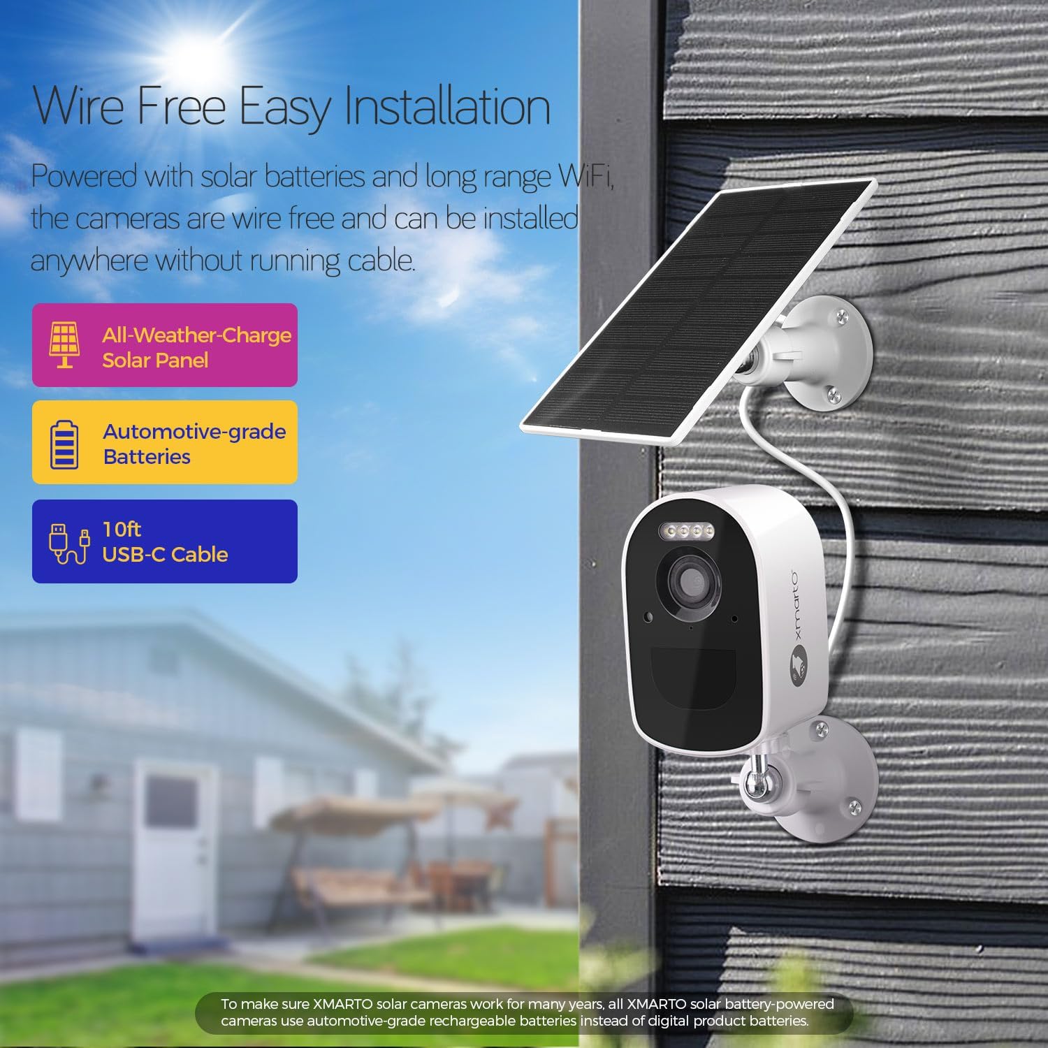 xmartO 4MP QHD WiFi6 Dual-Band Wireless Solar-Powered Indoor & Outdoor Home Security Camera System (Long Range WiFi, Free 64GB Loop Storage, No Monthly Fee, 4-CAM Kit)