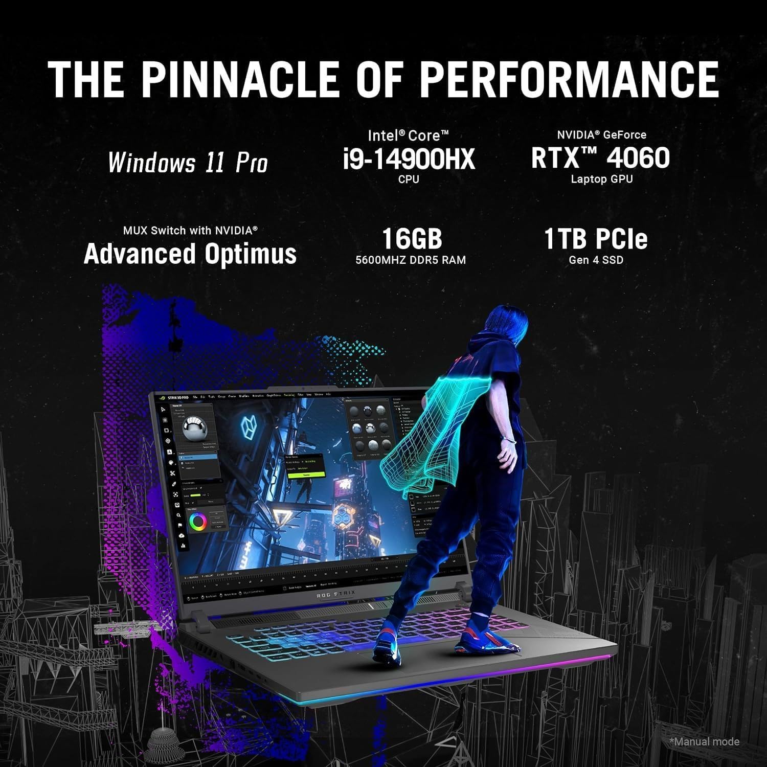 ASUS ROG Strix G16 Gaming Laptop, with Office Lifetime License, 16' WQXGA 240Hz Display, Intel 24-Core i9-14900HX, 16 GB DDR5, 1 TB SSD, GeForce RTX 4060, Wi-Fi 6E, Backlit KB, Windows 11 Pro