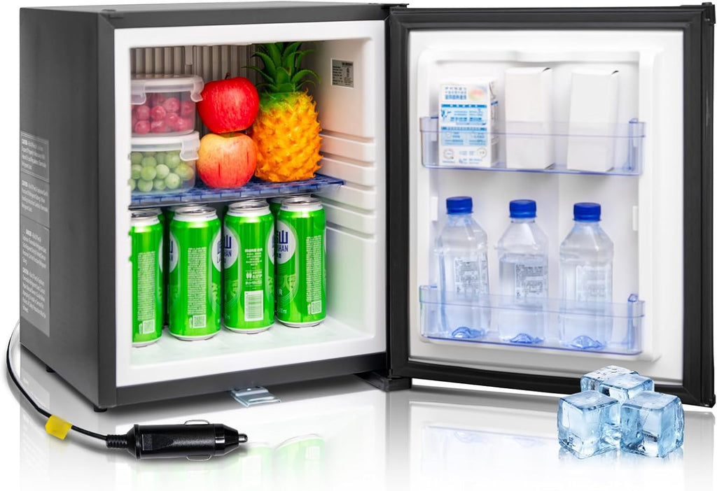 Mini Fridge with Lock 110V 12V Compact Refrigerator for Bedroom Dorm Camper, No Noise, Reversible Door, 1.0 Cu.Ft