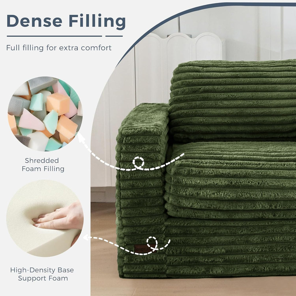 MAXYOYO Giant Bean Bag Chair for Adults, Upholstered Floor Sofa with Pillows and Armrests, Large Bean Bag Sofa Plush Chair Bean Bag Couch for Bedroom Living Room, Green