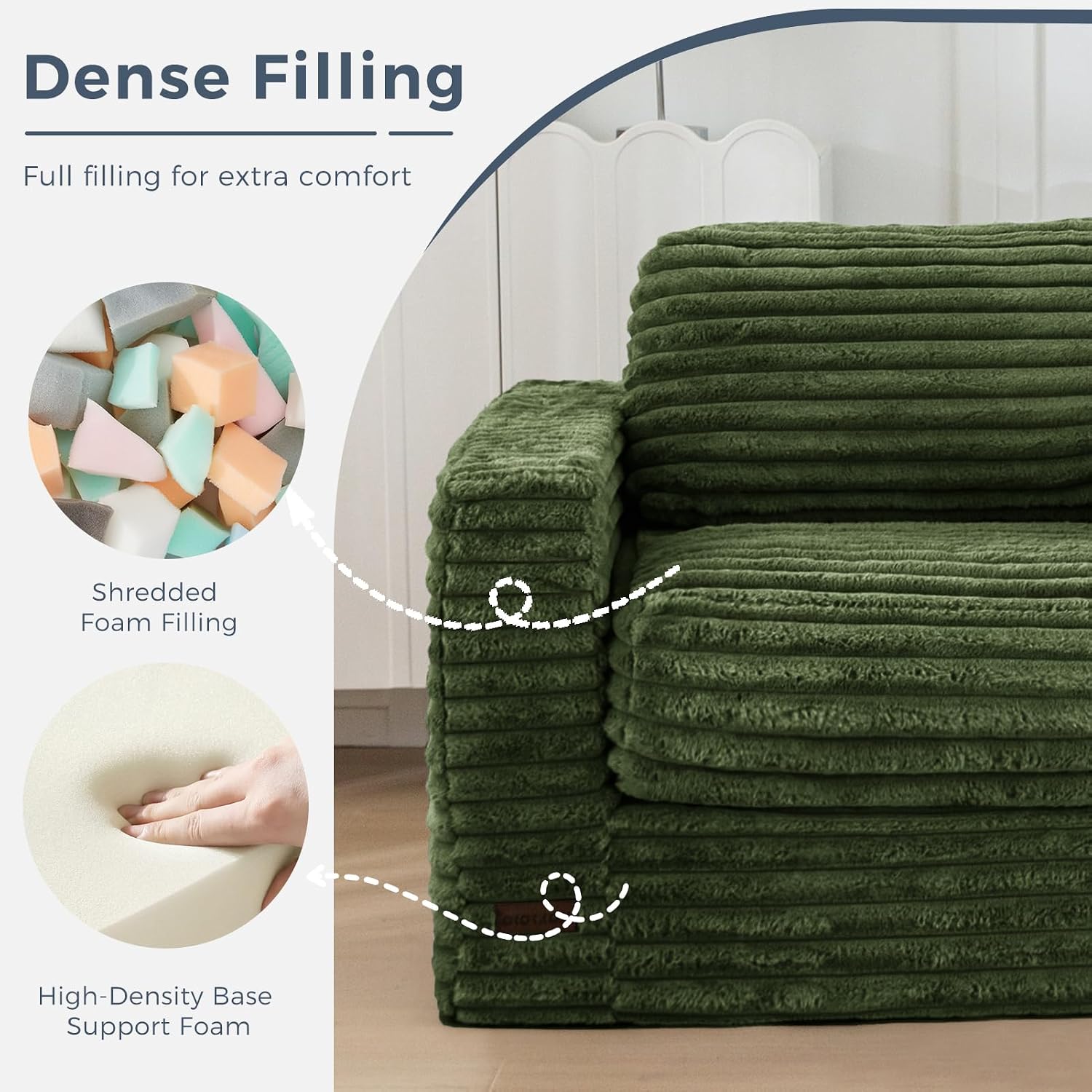 MAXYOYO Giant Bean Bag Chair for Adults, Upholstered Floor Sofa with Pillows and Armrests, Large Bean Bag Sofa Plush Chair Bean Bag Couch for Bedroom Living Room, Green