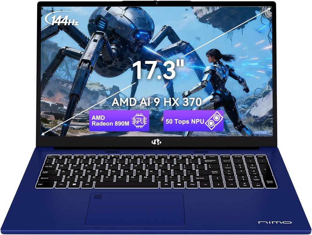 NIMO 17.3' Copilot+ Laptop, AMD Ryzen AI 9 HX 370(50 Tops NPU), Radeon 890M, 64GB RAM 4TB SSD, DDR5, 144Hz, PD 100W USB-C 4.0, AI Laptop with Wi-Fi 6E for Student Working Business
