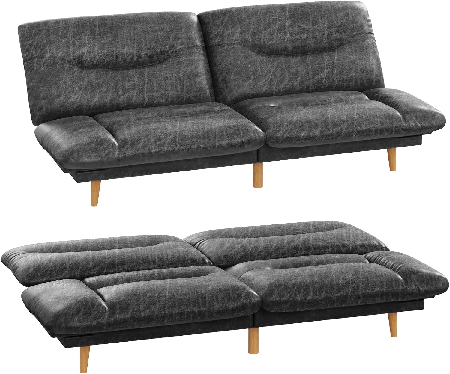 Homall Futon Sofa Bed, Modern Loveseat Futon Couch with Adjustable Backrest and Armrests, Sleeper Sofa Bed with Wood Frame for Living Room, Office, Apartment (Leathaire, Coal Black)