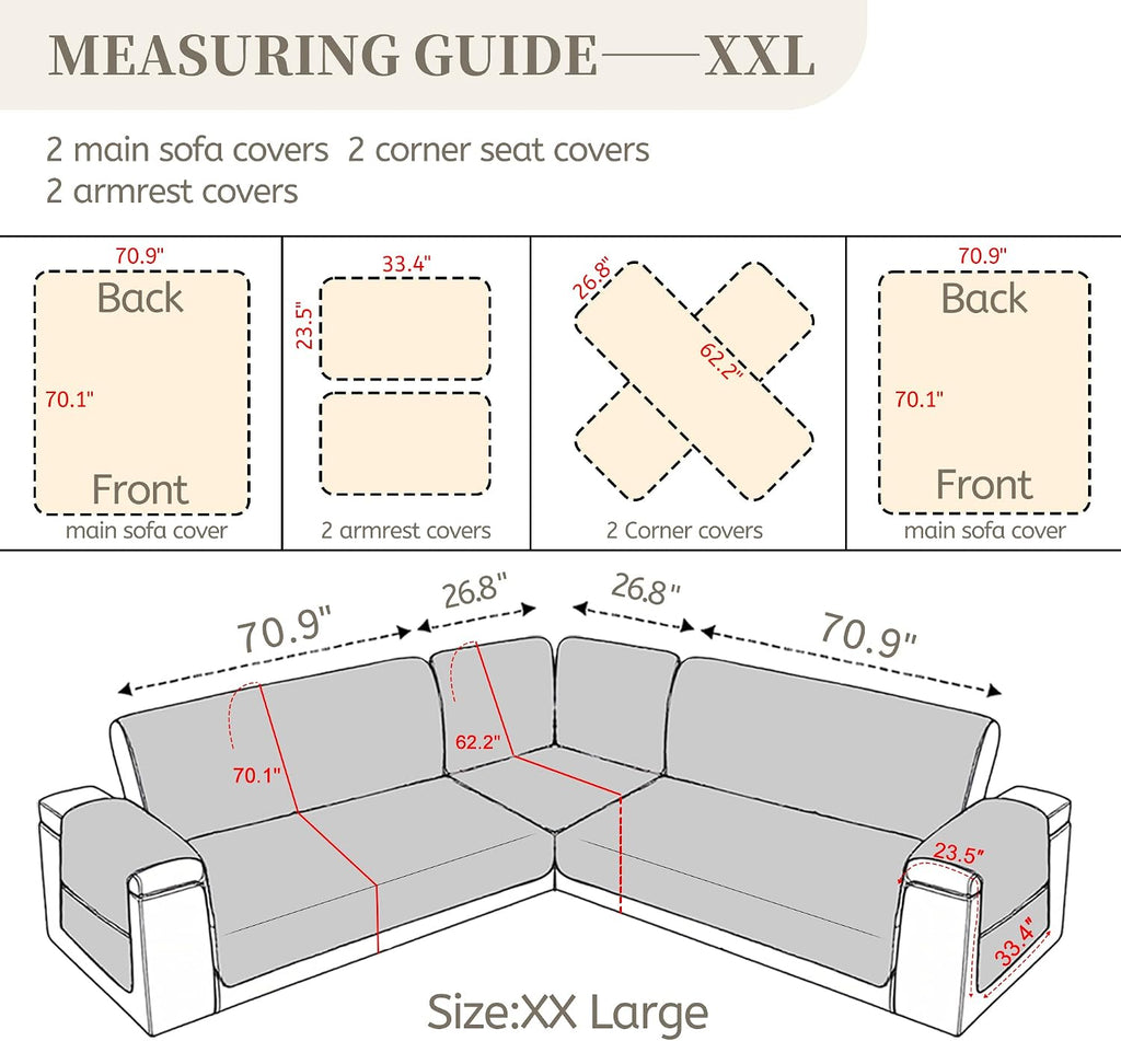 Sectional Couch Covers for Dogs 100% Waterproof Corner L Shaped Sofa Cover Pet Friendly Velvet Washable Anti Slip L Shape Modular Sofa Slipcover Protector with Pockets (Dark Gray, XX-Large)
