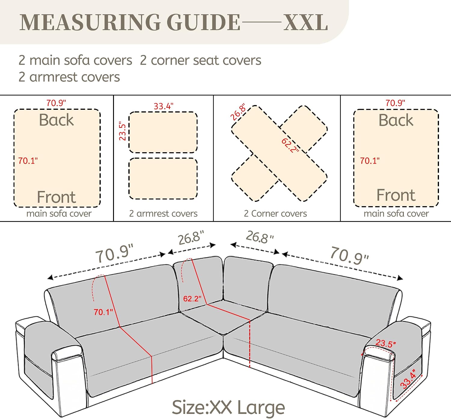 Sectional Couch Covers for Dogs 100% Waterproof Corner L Shaped Sofa Cover Pet Friendly Velvet Washable Anti Slip L Shape Modular Sofa Slipcover Protector with Pockets (Dark Gray, XX-Large)