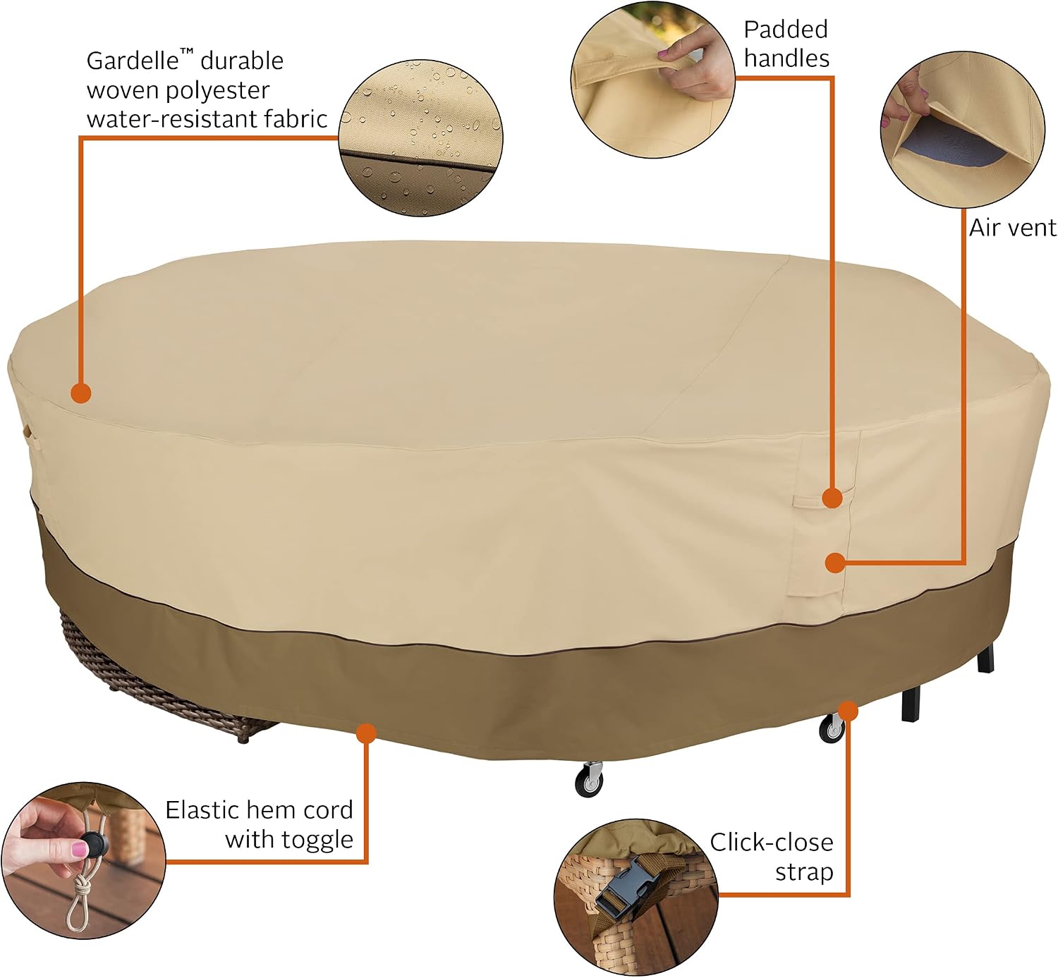 Classic Accessories Veranda Water-Resistant 128 Inch Round General Purpose Patio Furniture Cover, Patio Furniture Covers