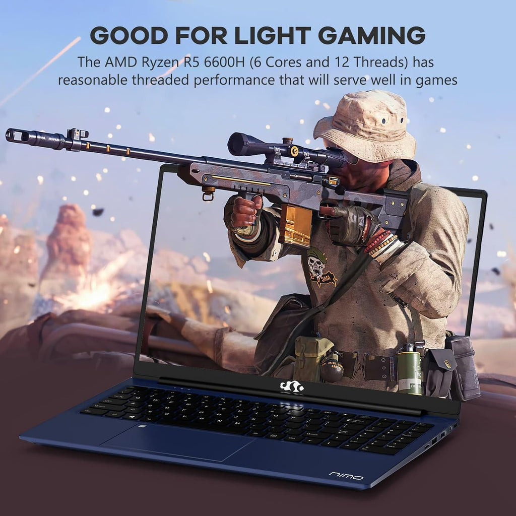 NIMO 15.6' IPS FHD-Gaming-Laptop,AMD Ryzen 5 6600H 16GB DDR5 RAM 512GB SSD (Beat i5-1335U, 6 Cores Up to 4.5GHz) AMD Radeon 660M GPU-Computer with 100W Type-C Backlit Keyboard Fingerprint