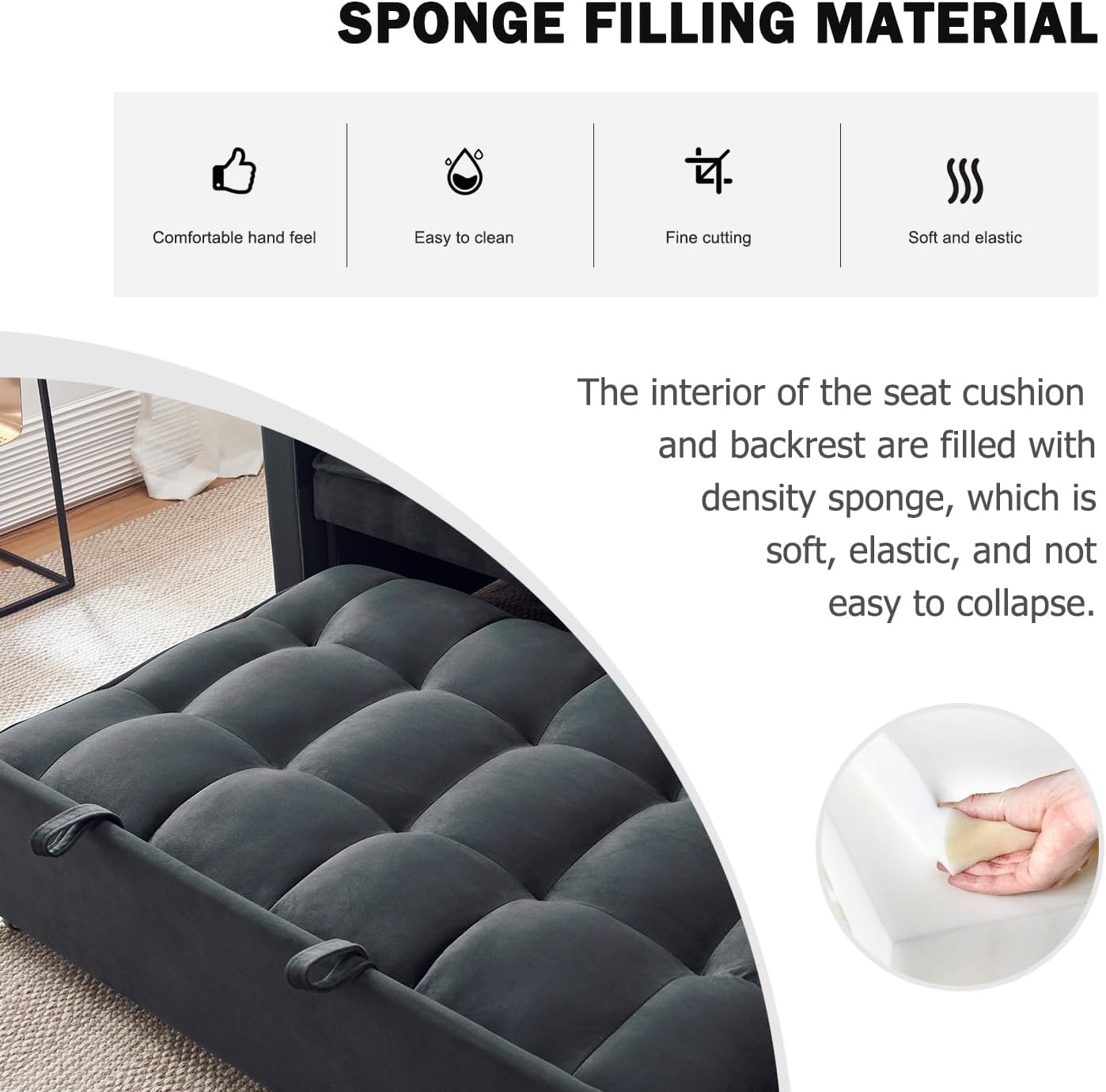 ECHINGLE Sleeper Sofa Bed, 3-in-1 Velvet Pull Out Couch with Armrests, Storage Pockets and 2 Pillows, Adjustable Backrest, Pull Out Sofa Bed Couch for Living Room, Bedroom(Black)