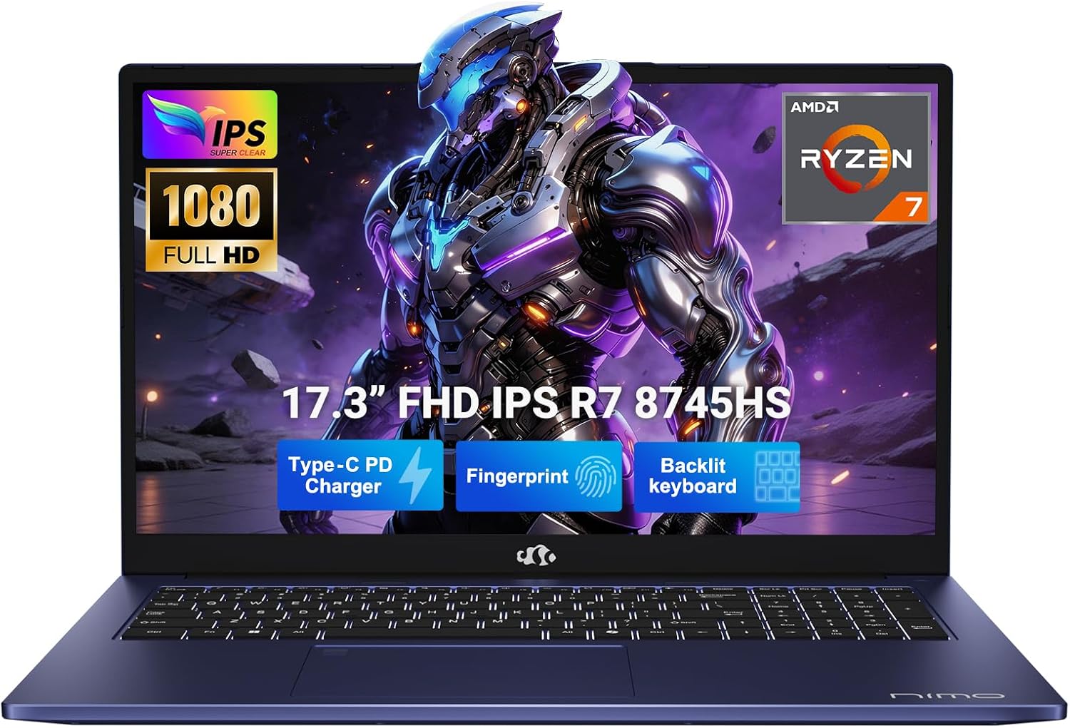 NIMO 17.3' Light-Gaming-Laptop, 8 Cores AMD Ryzen 7 8745HS 32GB DDR5 RAM 1TB SSD (Beat R9 6900HX, up to 4.9GHz) Radeon 780M Graphics IPS FHD Computer with 100W Type-C Backlit Keyboard, Fingerprint