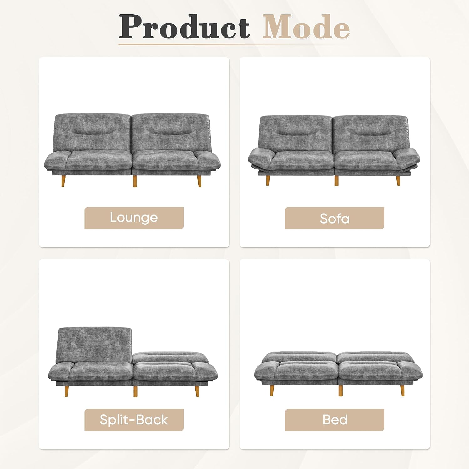 Homall Futon Sofa Bed, Modern Loveseat Futon Couch with Adjustable Backrest and Armrests, Sleeper Sofa Bed with Wood Frame for Living Room, Office, Apartment (Leathaire, Heather Gray)