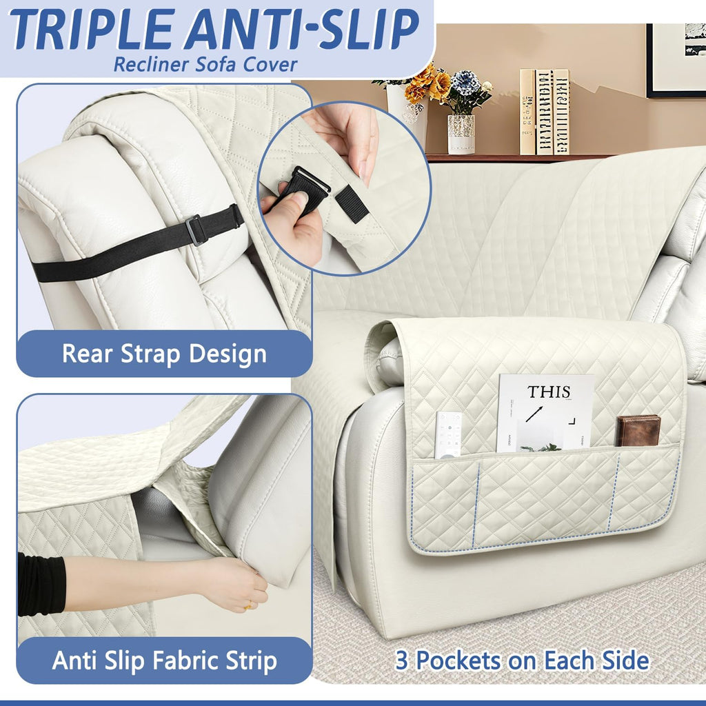 Arfntevss Recliner Sectional Couch Covers 1OO% Waterproof L Shape Sofa Cover for Reclining L Shaped Sectional Slipcover Dog Washable Corner Non Slip Protector (5 Seater with 1 Console, Cream White)