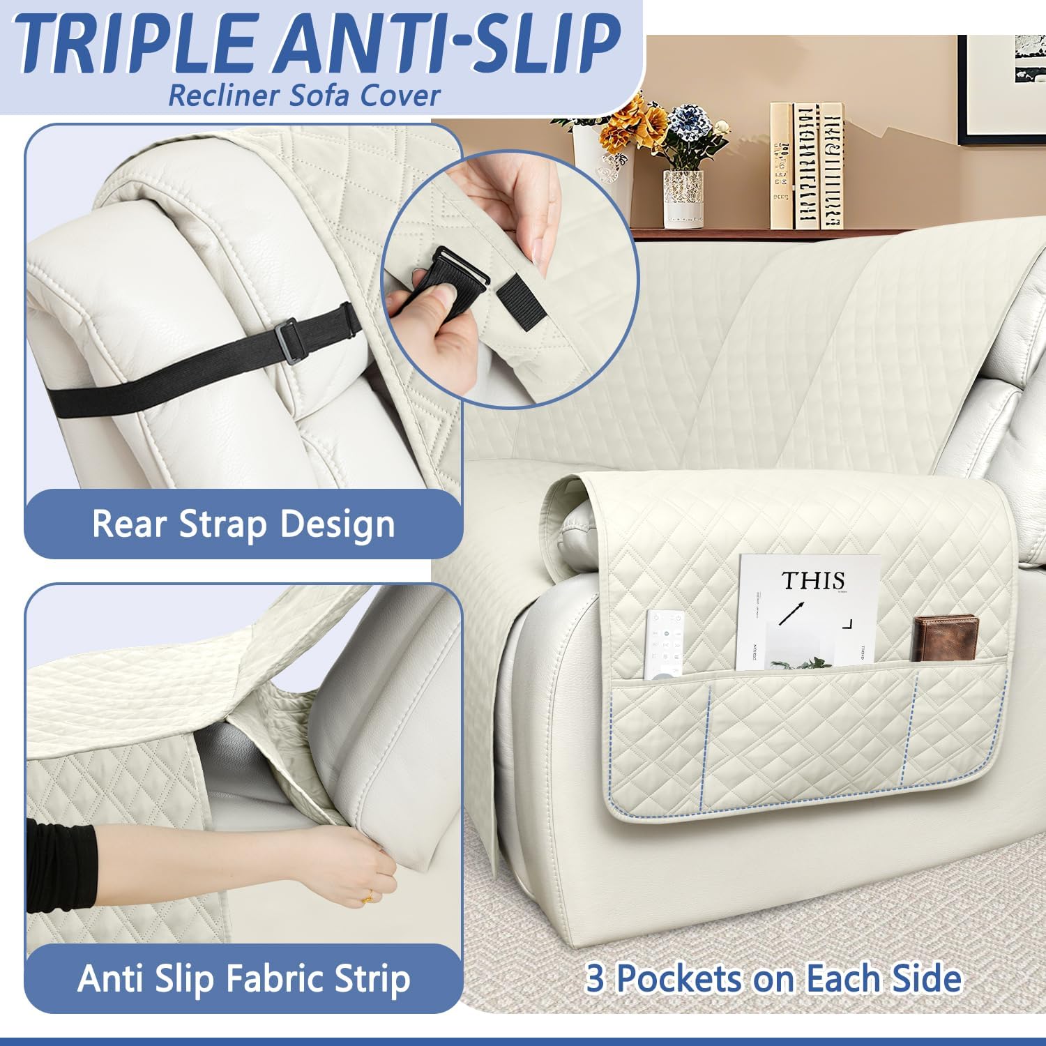 Arfntevss Recliner Sectional Couch Covers 1OO% Waterproof L Shape Sofa Cover for Reclining L Shaped Sectional Slipcover Dog Washable Corner Non Slip Protector (5 Seater with 1 Console, Cream White)