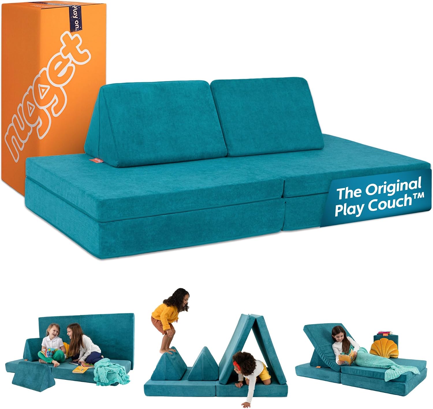 Nugget - The Original Play Couch for Kids - Modular Foam Children's Sofa for Playroom, Imagination, & Creative Open Ended Play - Washable & Convertible Playroom Furniture, Atlantis
