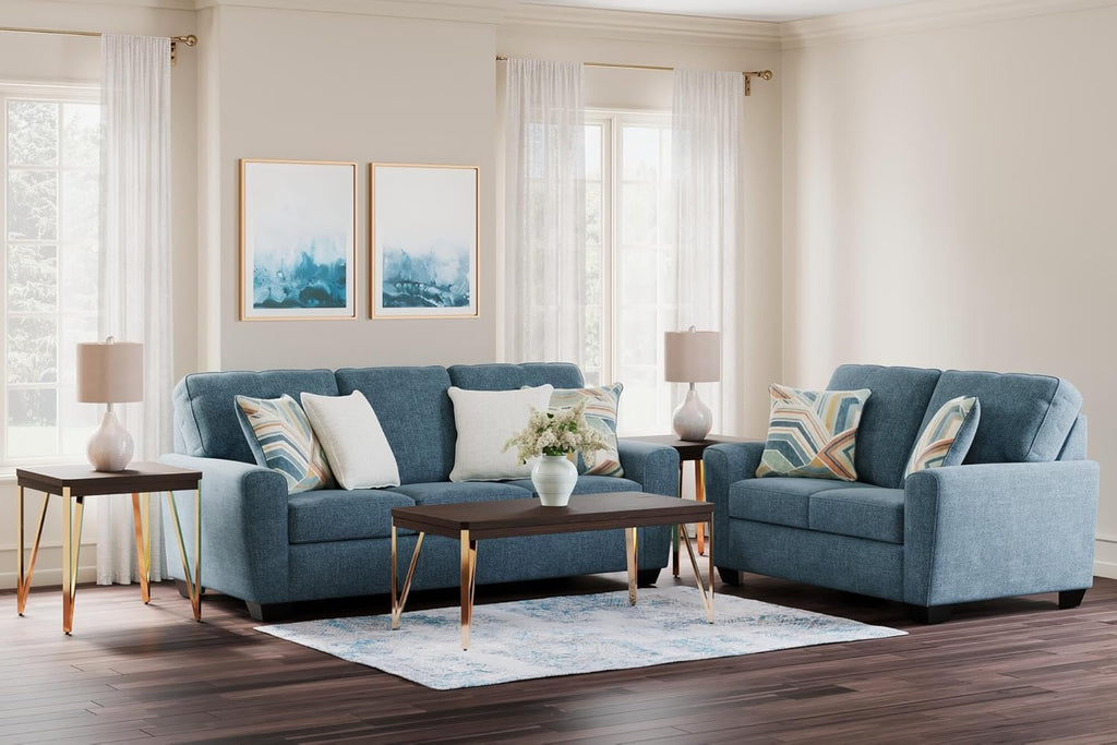 Signature Design by Ashley Cashton Casual 2-in-1 Sofa Sleeper with Folding Gel Memory Foam Mattress, Queen, Blue