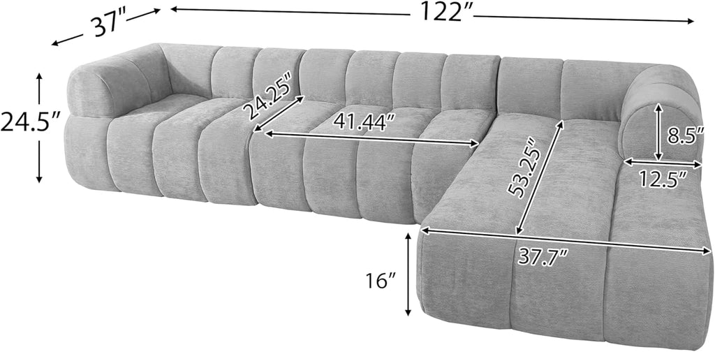 Christopher Knight Home Mania 122' Modular L-Shape Sofa Couch with Chaise Lounge, Modern Sectional Sofa Set for Living Room, Boucle Fabric Upholstered Cloud Couch with Deep Seat, Gray