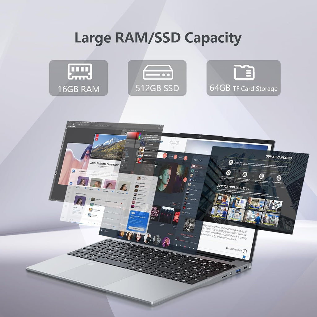 Gaming Laptop, Twin Lake N150 Laptops(up to 3.6GHz), 15.6 inch Lap top with 16GB DDR4 512GB SSD, Backlit KB Fingerprint, FHD 1920*1080, Win 11 Pro, WiFi 5,BT 4.2, Portable Laptops, Gaming laptops