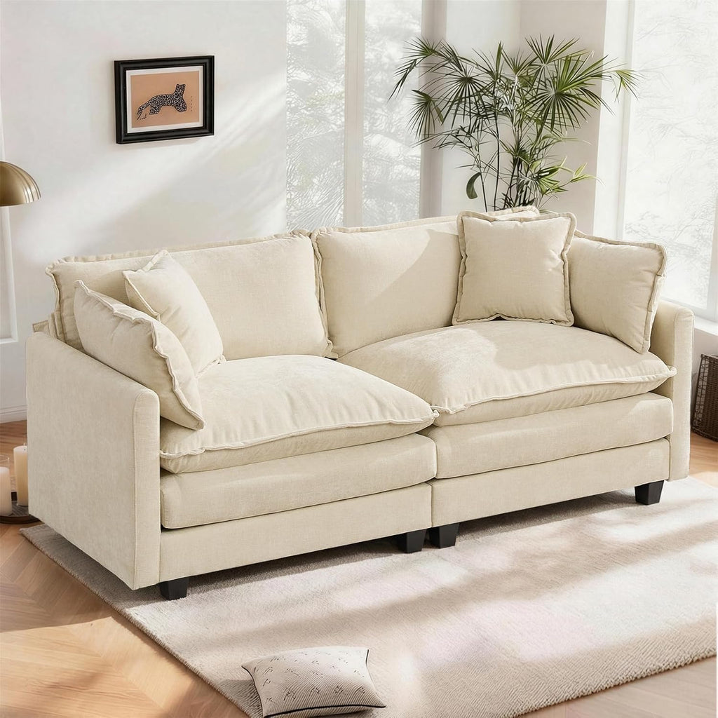 SoarFlash 77.95' Chenille Sectional Sofa, Comfy Modular Loveseat Sofa, Modern 2-Seat Couch Deep Seat Sofa Set for Living Room,Beige