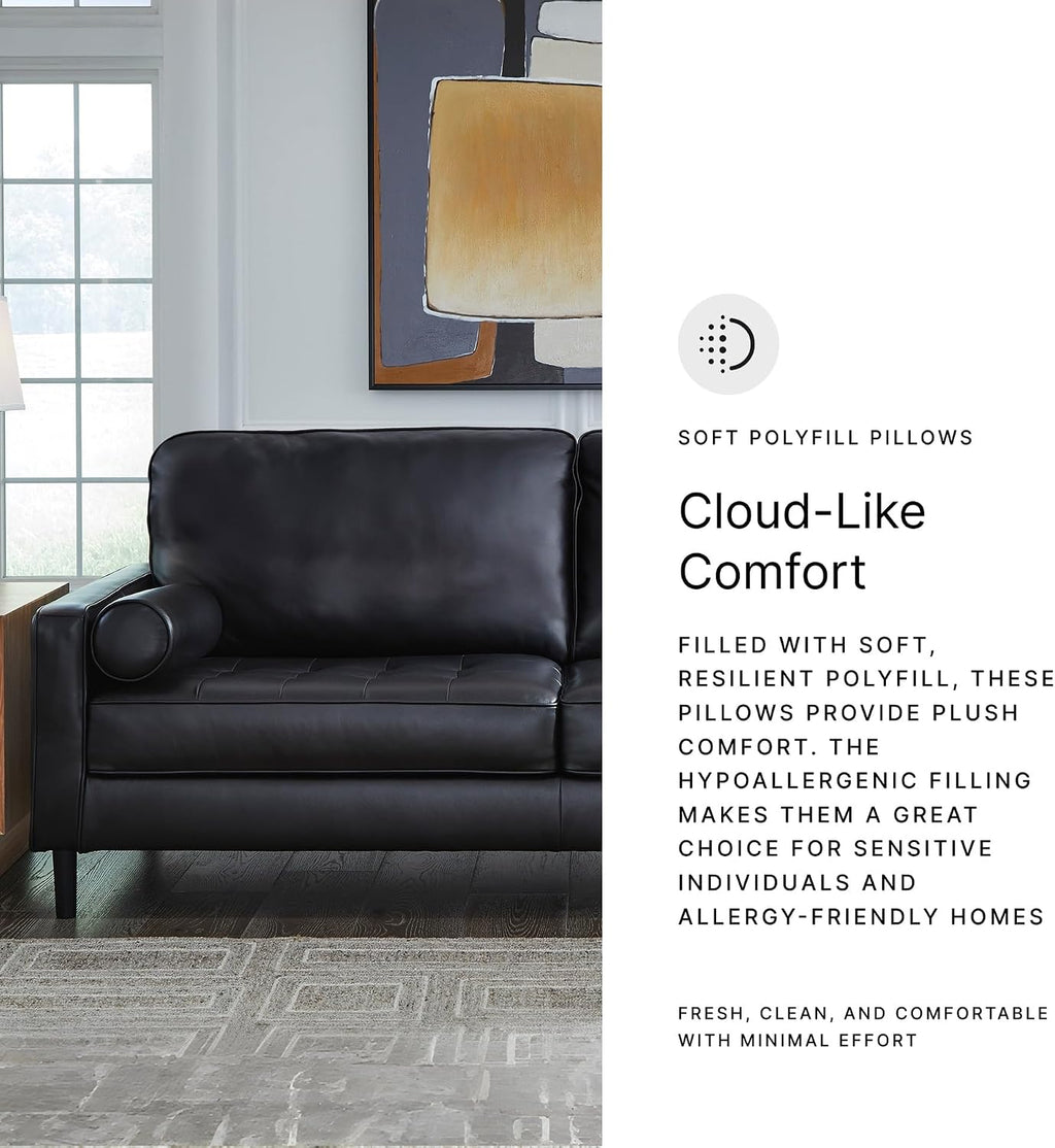 Signature Design by Ashley Bryceview Contemporary Leather Match Tufted Sofa with 2 Bolster Pillows, Black