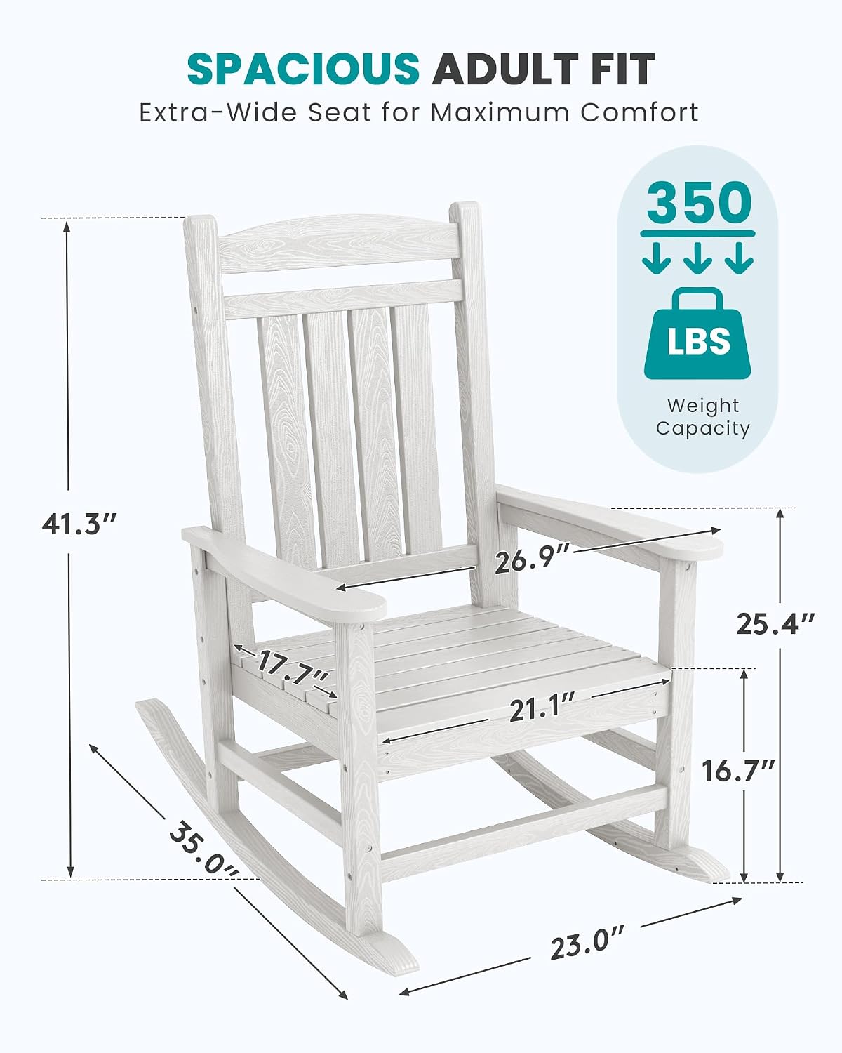 SERWALL Oversized Outdoor Rocking Chairs Set of 4, Oversized HDPE Porch Rockers for Adults, All-Weather Composite Patio Rocking Chairs, White