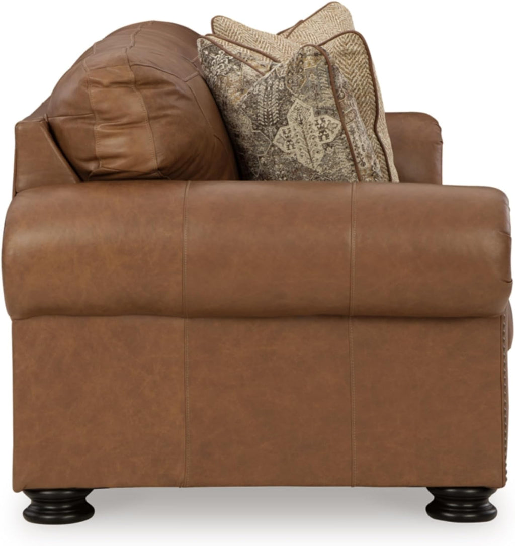 Signature Design by Ashley Carianna Classic 2-in-1 Leather Match Sofa Sleeper with Folding Gel Memory Foam Mattress and Nailhead Trim, Queen, Dark Brown