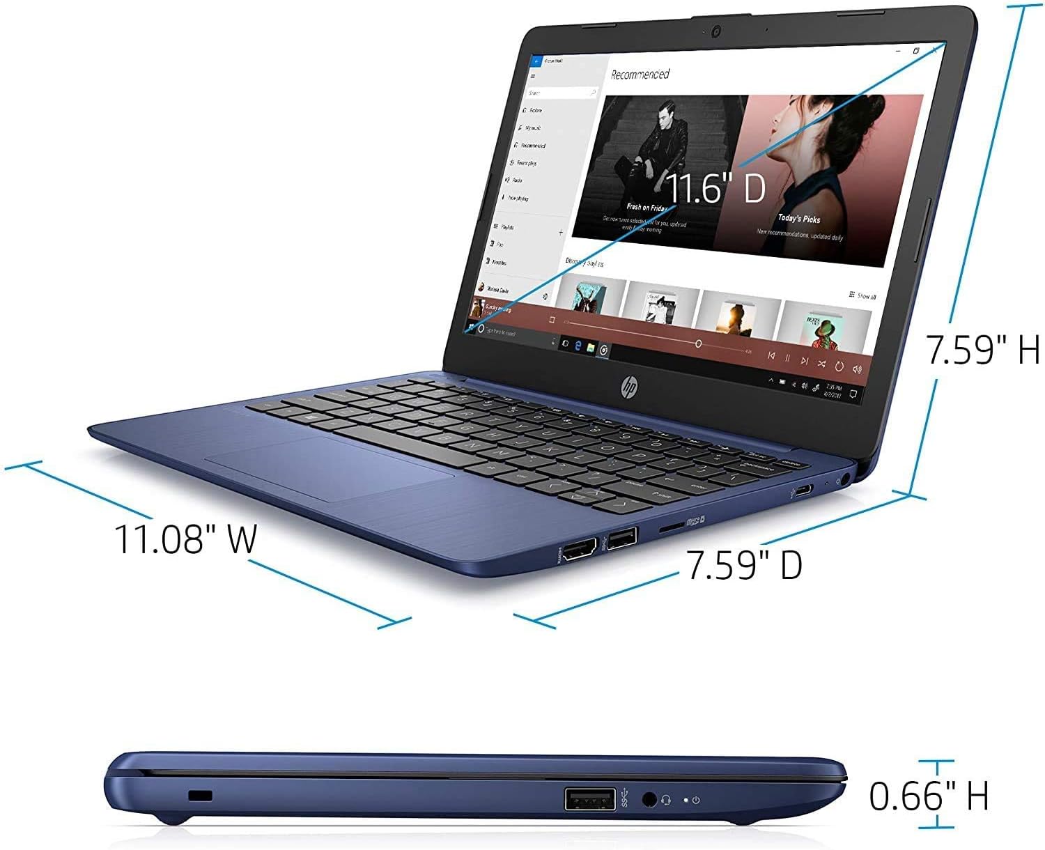 HP Stream 11.6-inch HD Laptop, Intel Celeron N4000, 4 GB RAM, 32 GB eMMC, Windows 10 Home in S Mode with Office 365 Personal for 1 Year (11-ak0010nr, Royal Blue)