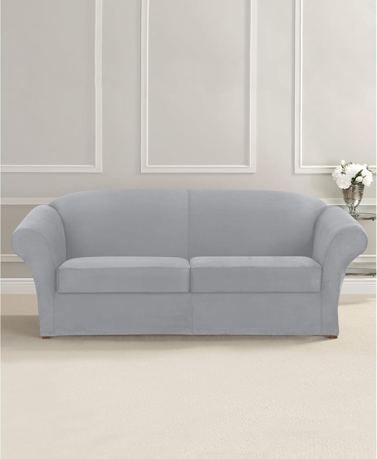 SureFit Ultimate Stretch Suede 3 Piece Box Sofa Slipcover in Light Gray