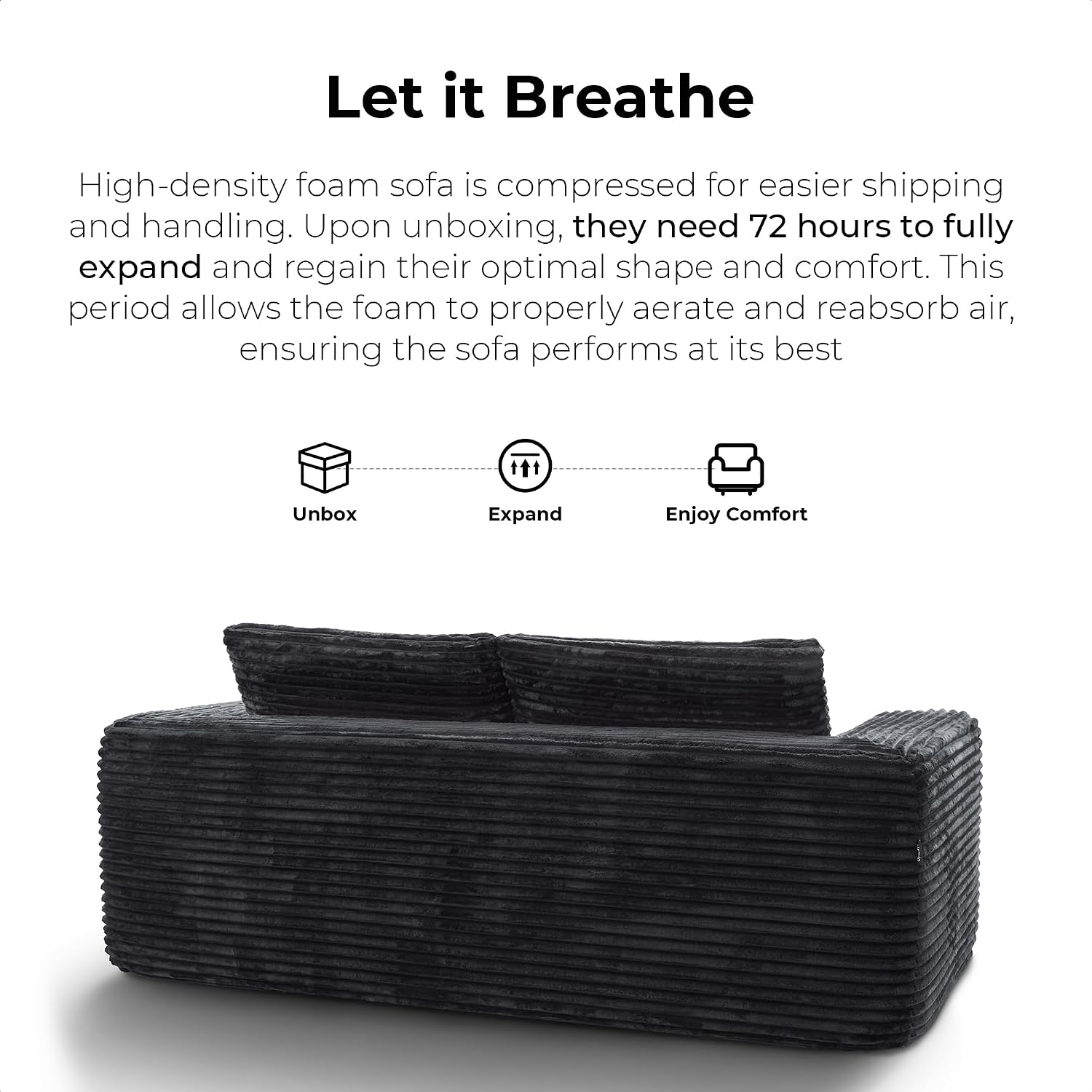 LIKIMIO 71' Cloud Loveseat Sofa in a Box, No Assembly Required Comfy Deep Seat, Modern Small Couch with Plush Fabric for Living Room, Bedroom, Apartment, Home Office, Black